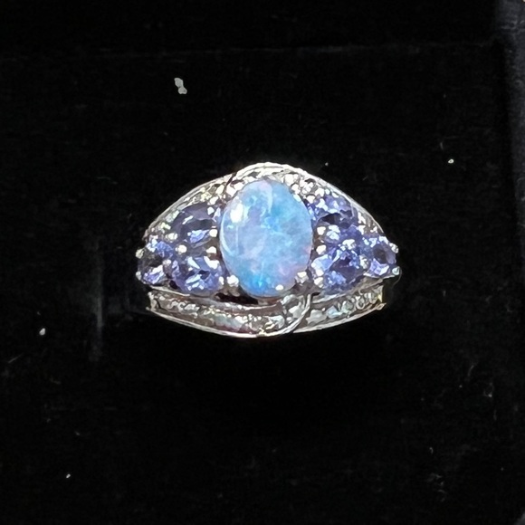STS Jewelry - Vintage Opal and Multi Gemstone Sterling Silver Ring